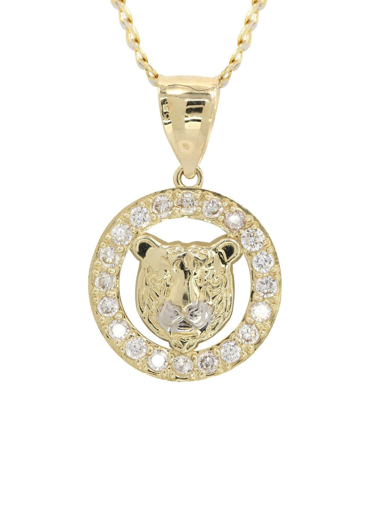 10K Yellow Gold Pave Cuban & Cz Bear Pendant | Appx. 9.4 Grams chain & pendant FROST NYC 