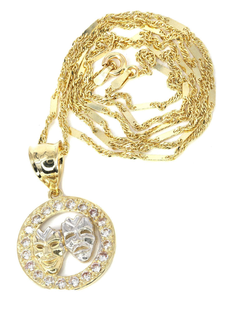 10K Yellow Gold Fancy Link Chain & Theater Pendant | Appx. 5.8 Grams chain & pendant FROST NYC 