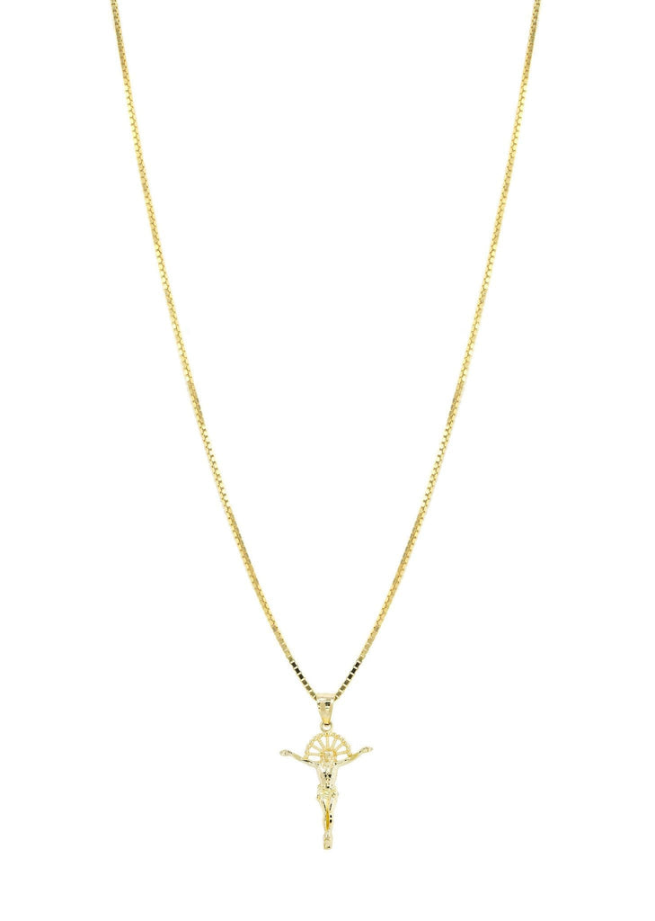 10K Yellow Gold Box Chain & Cz Gold Cross Necklace | Appx. 5.3 Grams chain & pendant FROST NYC 