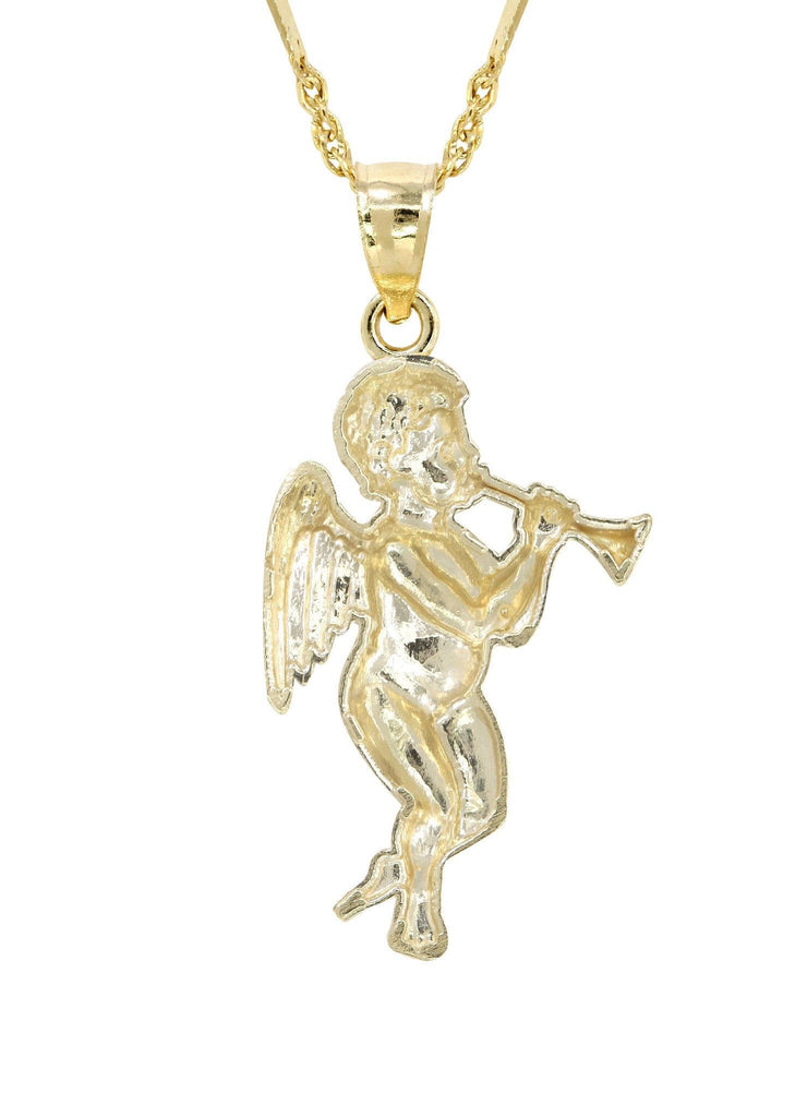 10K Yellow Gold Fancy Link Chain & Angel Pendant | Appx. 4.8 Grams chain & pendant FROST NYC 