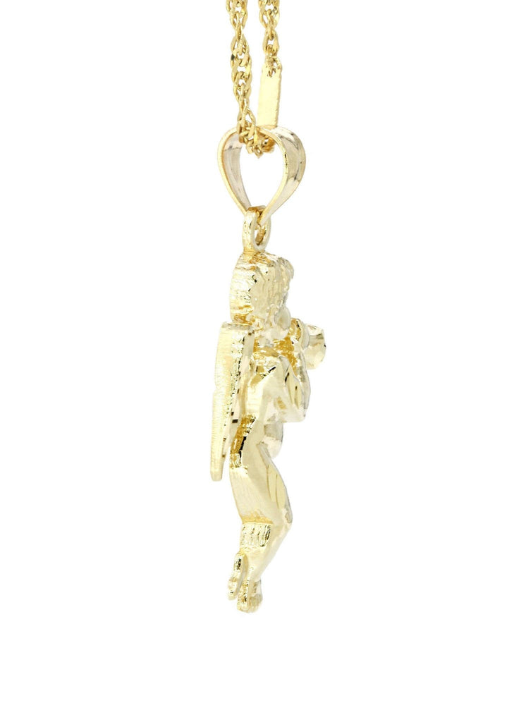 10K Yellow Gold Fancy Link Chain & Angel Pendant | Appx. 4.8 Grams chain & pendant FROST NYC 