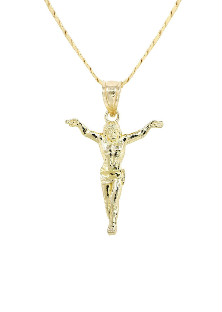 10K Yellow Gold Cuban Chain & Crusifx Pendant | Appx. 3.7 Grams chain & pendant FROST NYC 