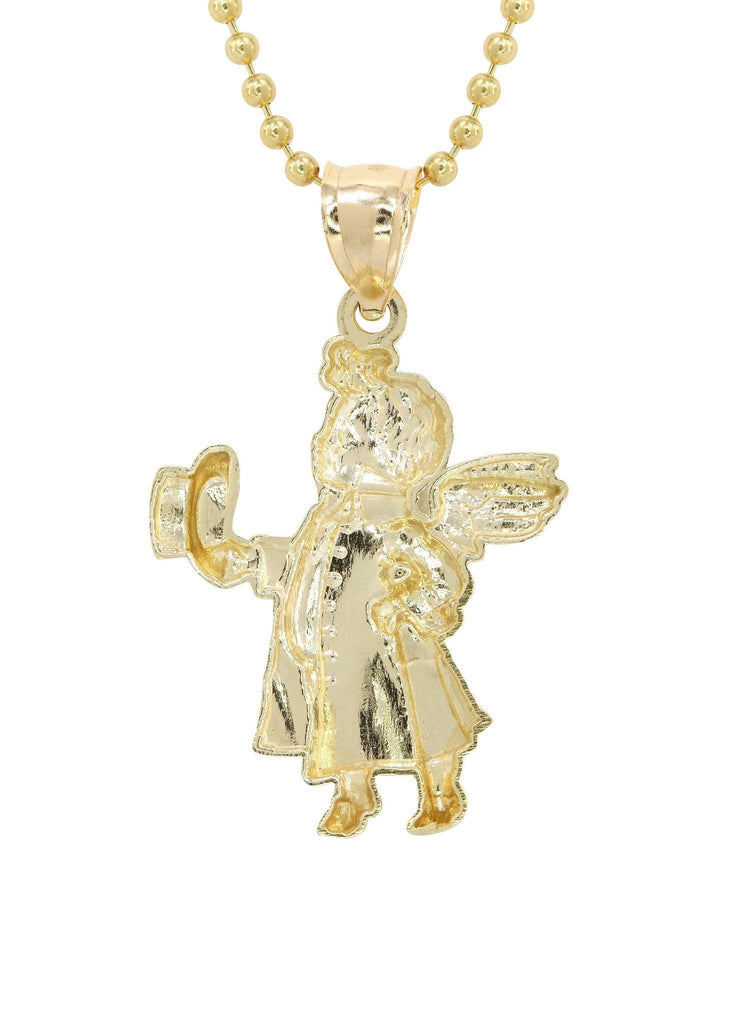 10K Yellow Gold Dog Tag Chain & Angel Pendant | Appx. 8.5 Grams chain & pendant FROST NYC 