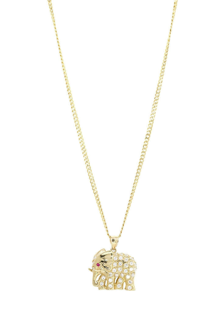 10K Yellow Gold Cuban Chain & Cz Elephant | Appx. 20.1 Grams chain & pendant FROST NYC 