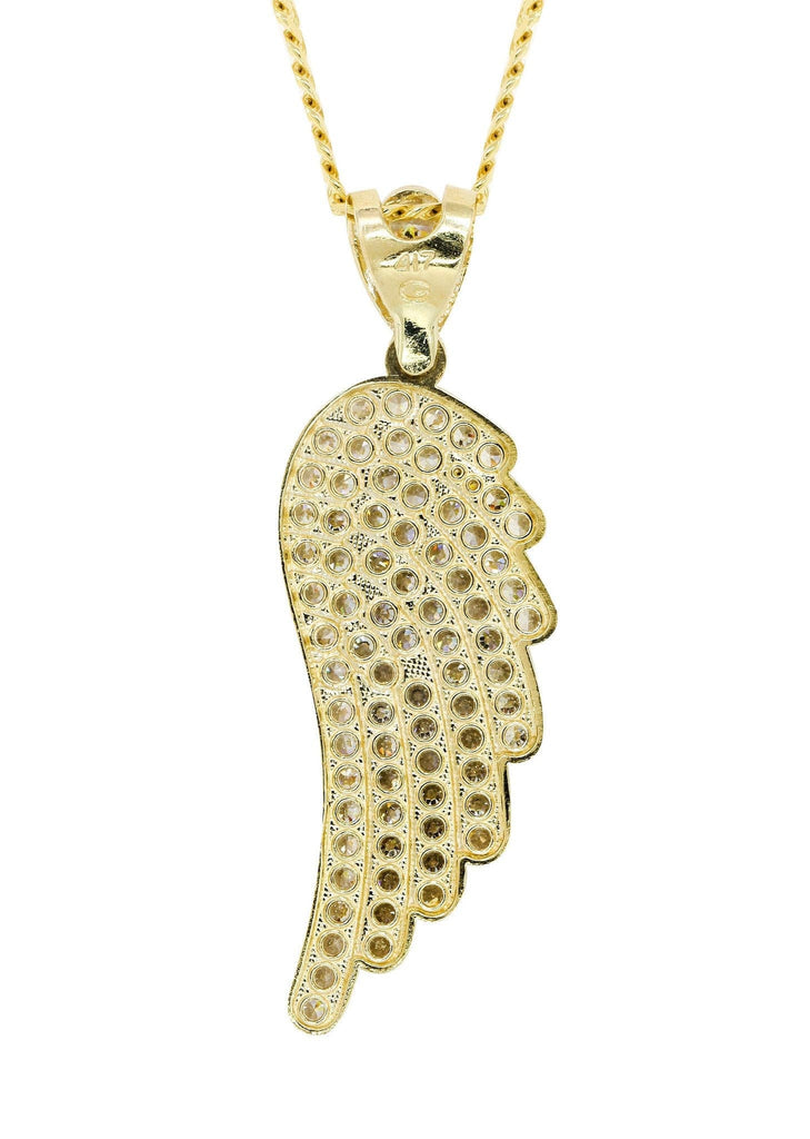 10K Yellow Gold Cuban Chain & Cz Angel Wing Pendant | Appx. 18.4 Grams chain & pendant FROST NYC 