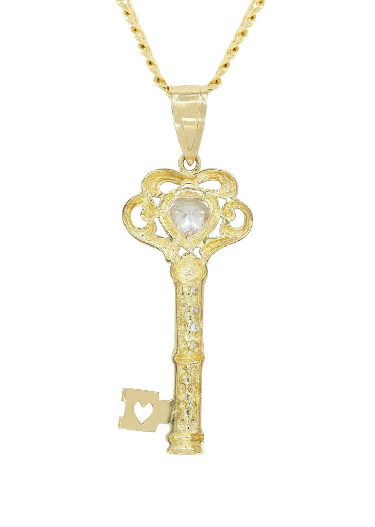 10K Yellow Gold Cuban Chain & Cz Key Pendant | Appx. 25.7 Grams chain & pendant FROST NYC 