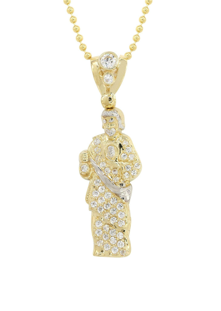 10K Yellow Gold Dog Tag Chain & Cz Jesus Piece | Appx. 10.8 Grams chain & pendant FROST NYC 