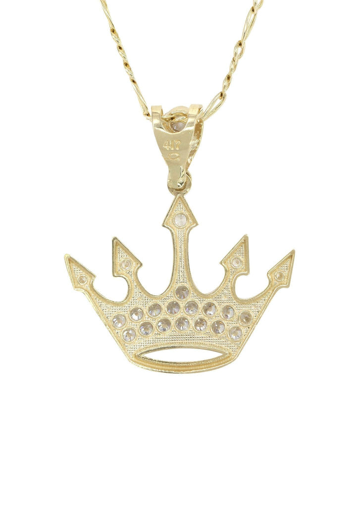 10K Yellow Gold Figaro Chain & Cz Crown Pendant | Appx. 8.2 Grams chain & pendant FROST NYC 