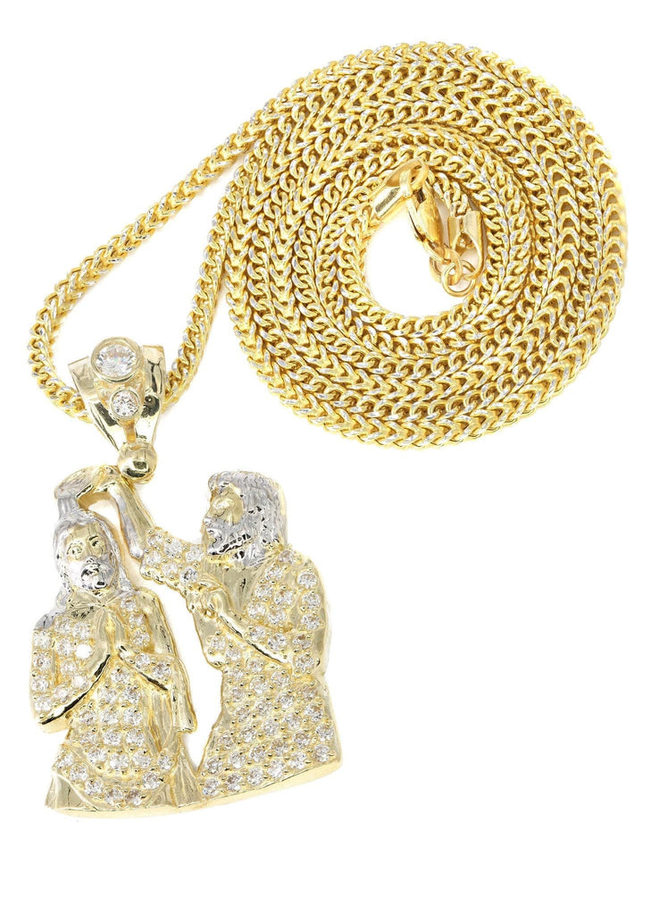 10K Yellow Gold Franco Chain & Cz Jesus Piece Chain | Appx. 15.3 Grams chain & pendant FROST NYC 