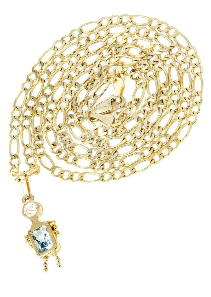 10K Yellow Gold Figaro Chain & Cz Children Pendant | Appx. 5.8 Grams chain & pendant FROST NYC 