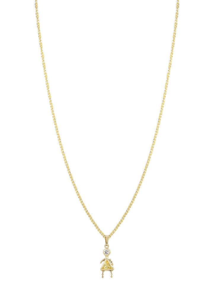 10K Yellow Gold Fancy Link Chain & Cz Children Pendant | Appx. 7.8 Grams chain & pendant FROST NYC 