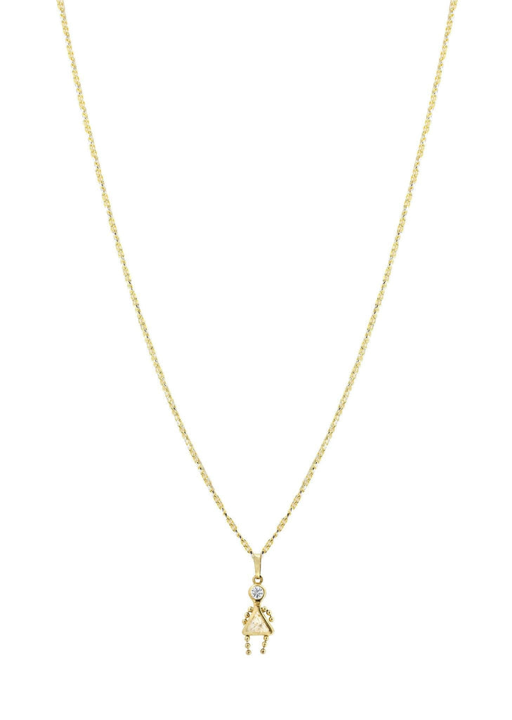 10K Yellow Gold Fancy Link Chain & Cz Children Pendant | Appx. 3.3 Grams chain & pendant FROST NYC 