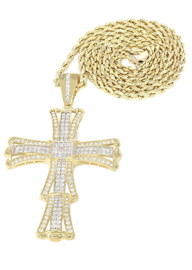 10K Yellow Gold Rope Chain & Cz Gold Cross Necklace | Appx. 19 Grams chain & pendant FROST NYC 
