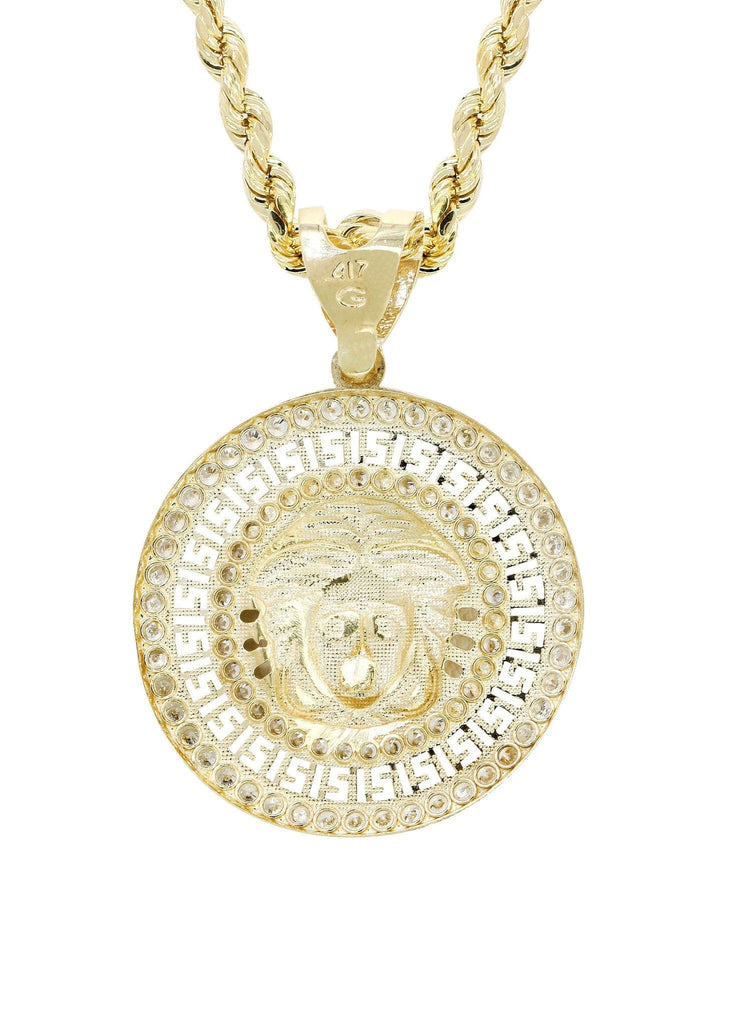10K Yellow Gold Rope Chain & Medusa Style Pendant | Appx. 15.7 Grams chain & pendant FROST NYC 