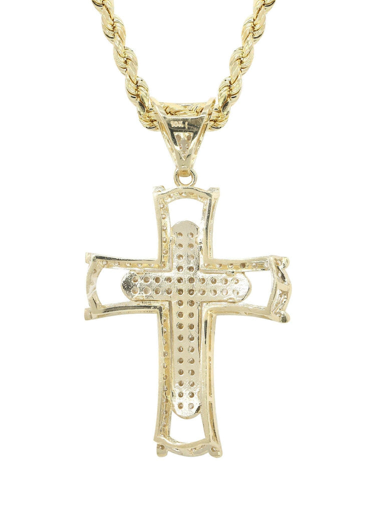 10K Yellow Gold Rope Chain & Cz Gold Cross Necklace | Appx. 11.2 Grams chain & pendant FROST NYC 