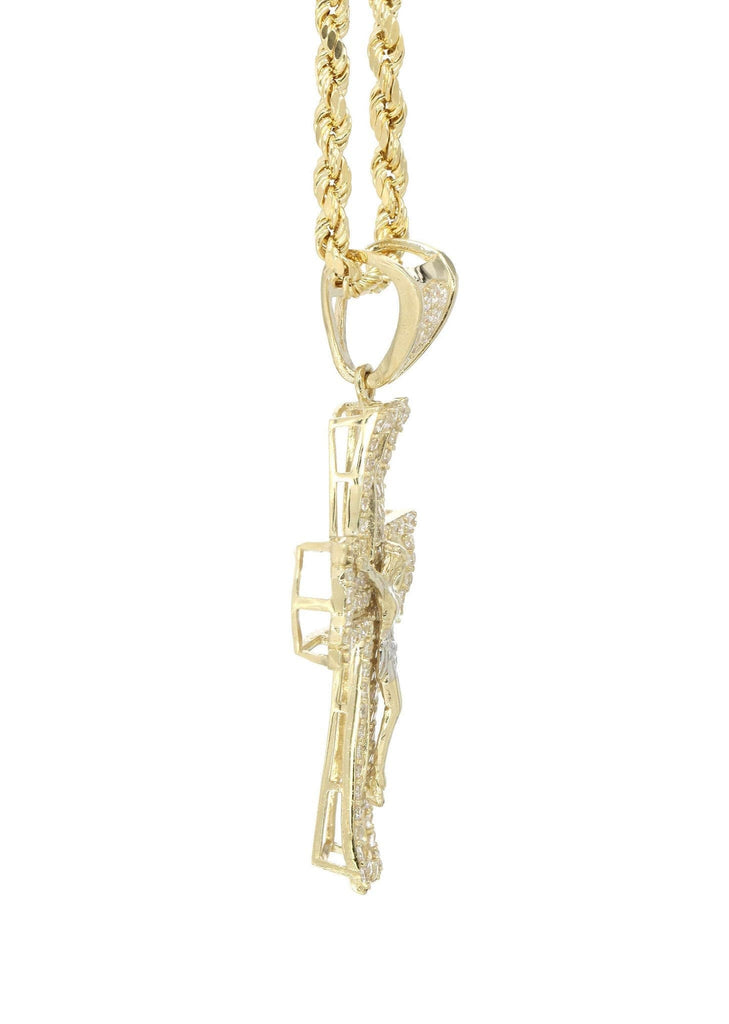 10K Yellow Gold Rope Chain & Cz Gold Cross Necklace | Appx. 11.2 Grams chain & pendant FROST NYC 