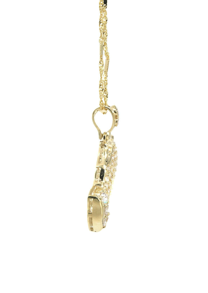 10K Yellow Gold Fancy Link Chain & Cz Praying Hands Pendnat | Appx. 9.1 Grams chain & pendant FROST NYC 