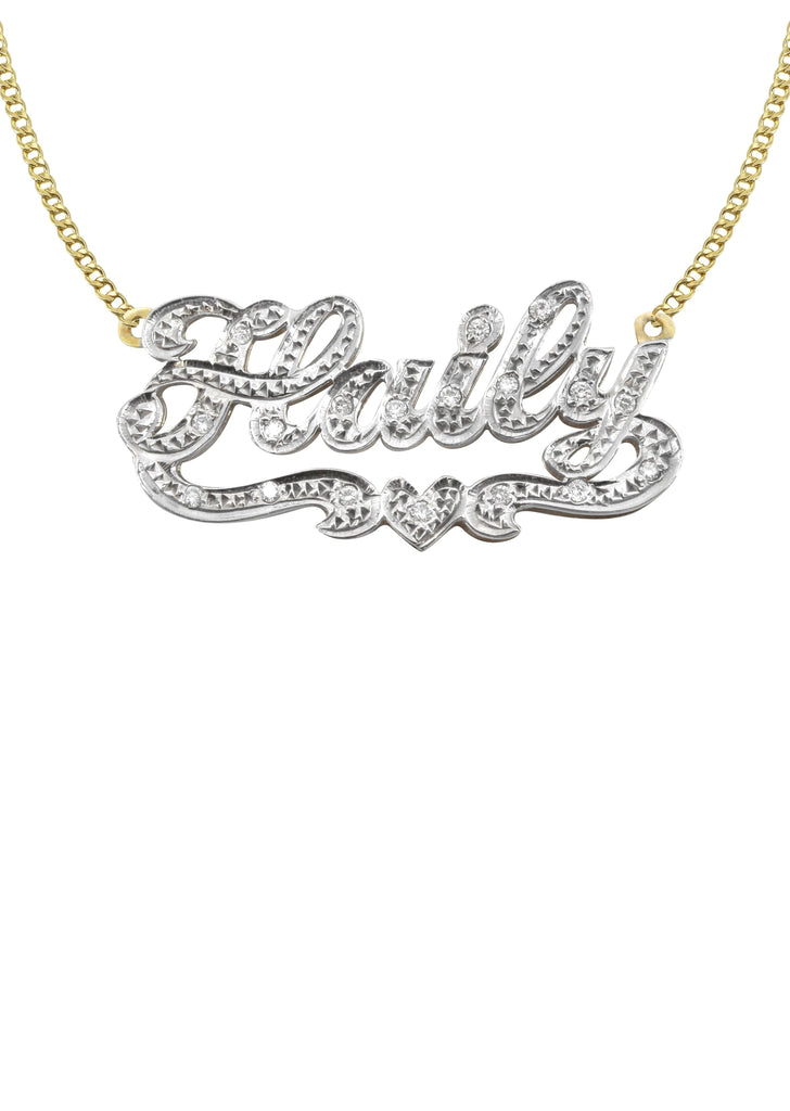 14K Ladies Diamond Cut with Diamonds Name Plate Necklace | Appx. 8.6 Grams Name Plate Manufacturer 16 
