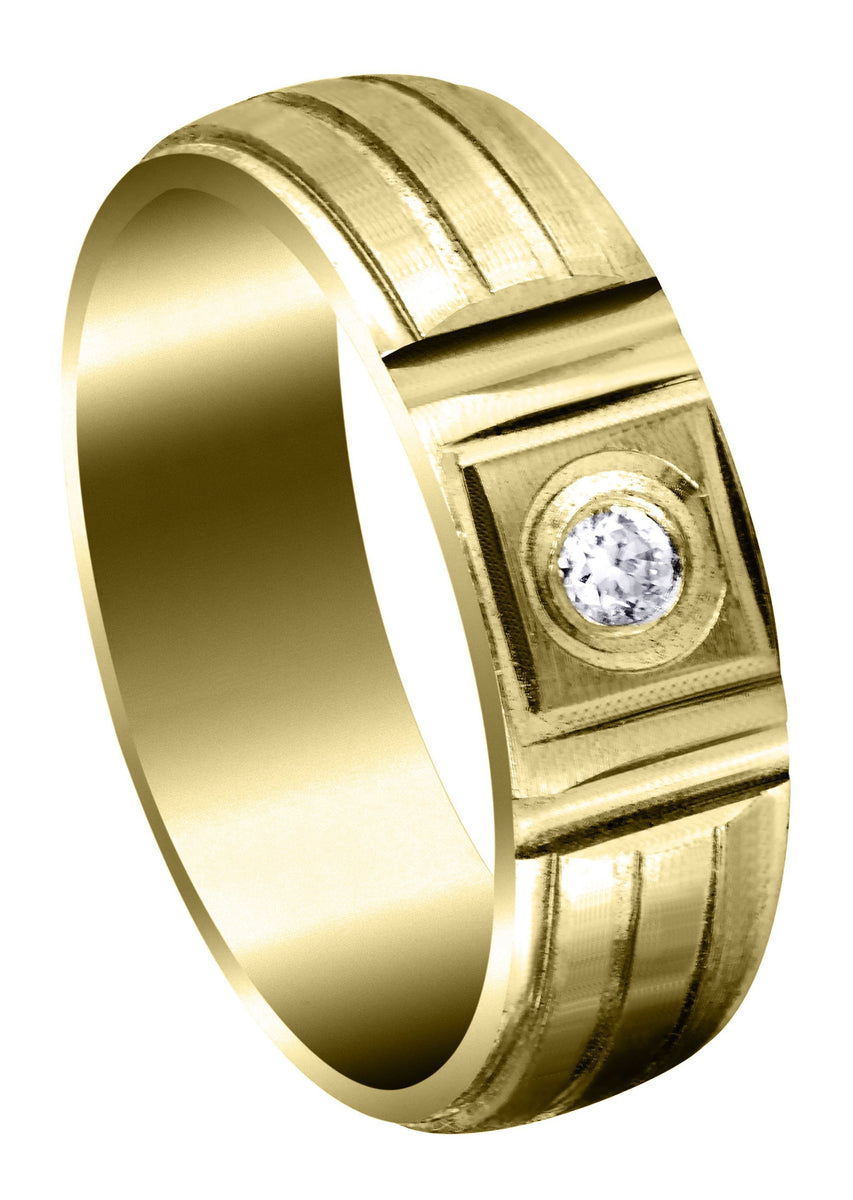 Anel De Noivado Para Homem Com Diamante Em Ouro Amarelo | 0,07 Quilates |  Acabamento Acetinado, image size:853x1200