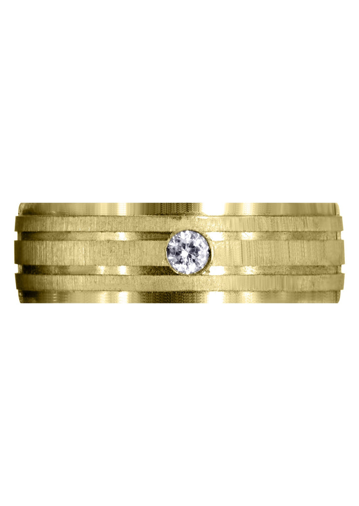 Yellow Gold Diamond Mens Engagement Ring | 0.12 Carats | Cross Satin Finish (Kyler) Yellow Wedding Band FROST NYC 