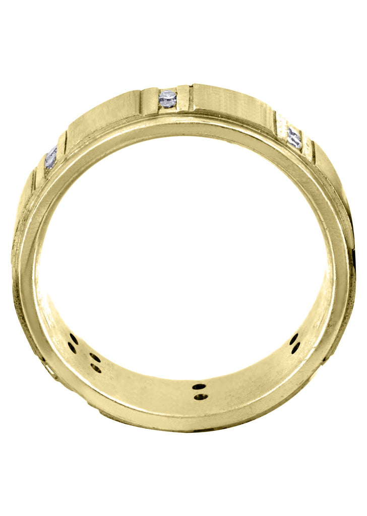Yellow Gold Diamond Mens Wedding Band | 0.32 Carats | Cross Satin Finish (Corey) Yellow Wedding Band FROST NYC 