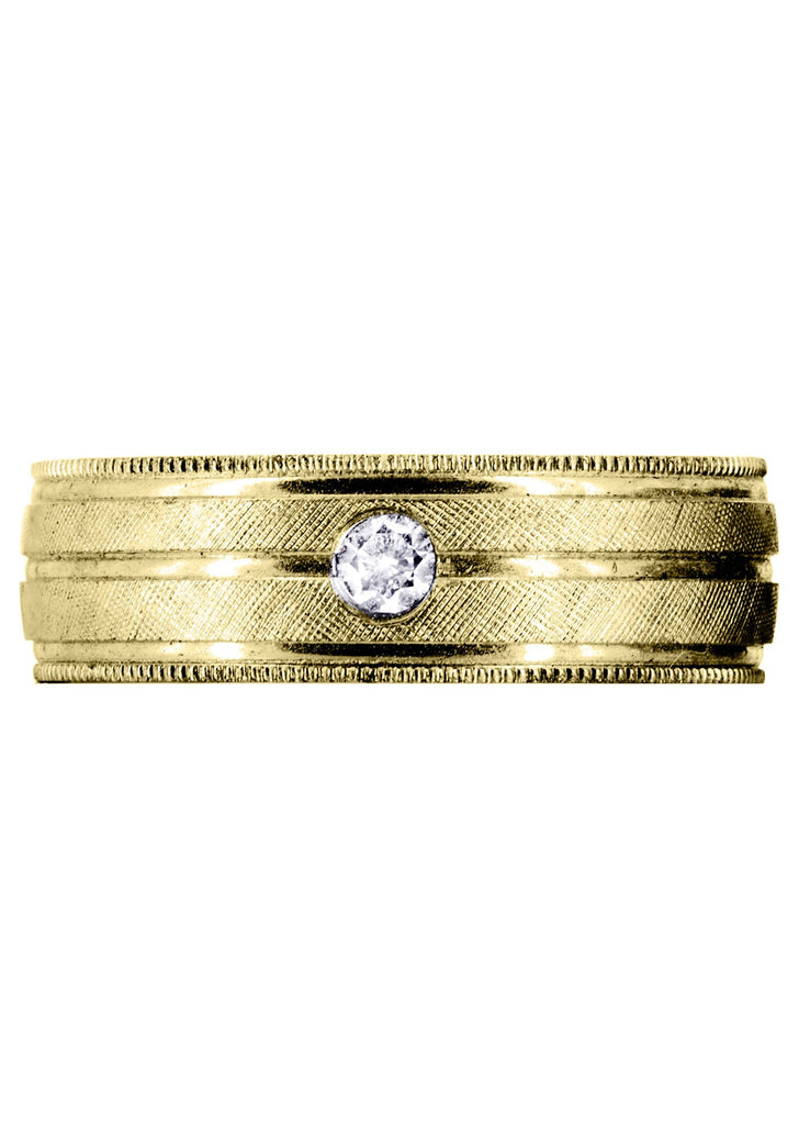 Yellow Gold Diamond Mens Wedding Band | 0.07 Carats | Diamond Cut Finish (Adan) Yellow Wedding Band FROST NYC 