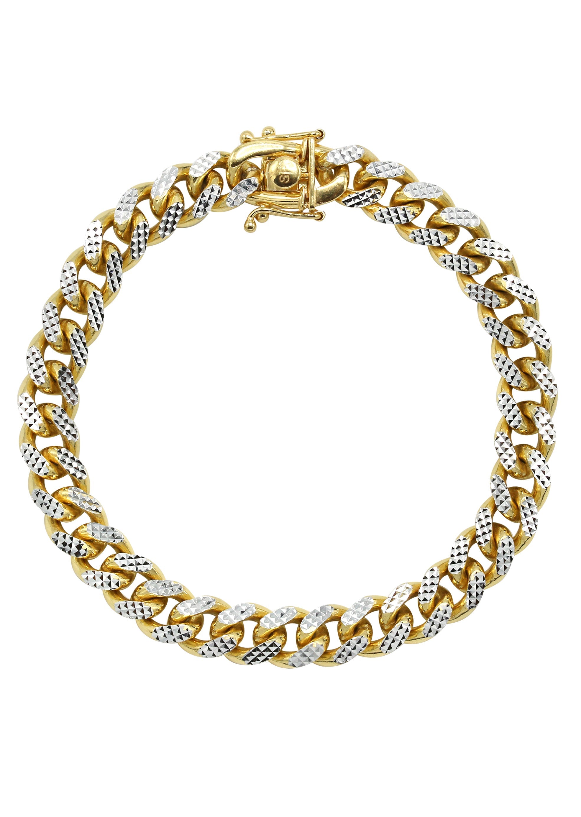 Silver Gold Diamond Cut Miami Cuban Link Bracelet