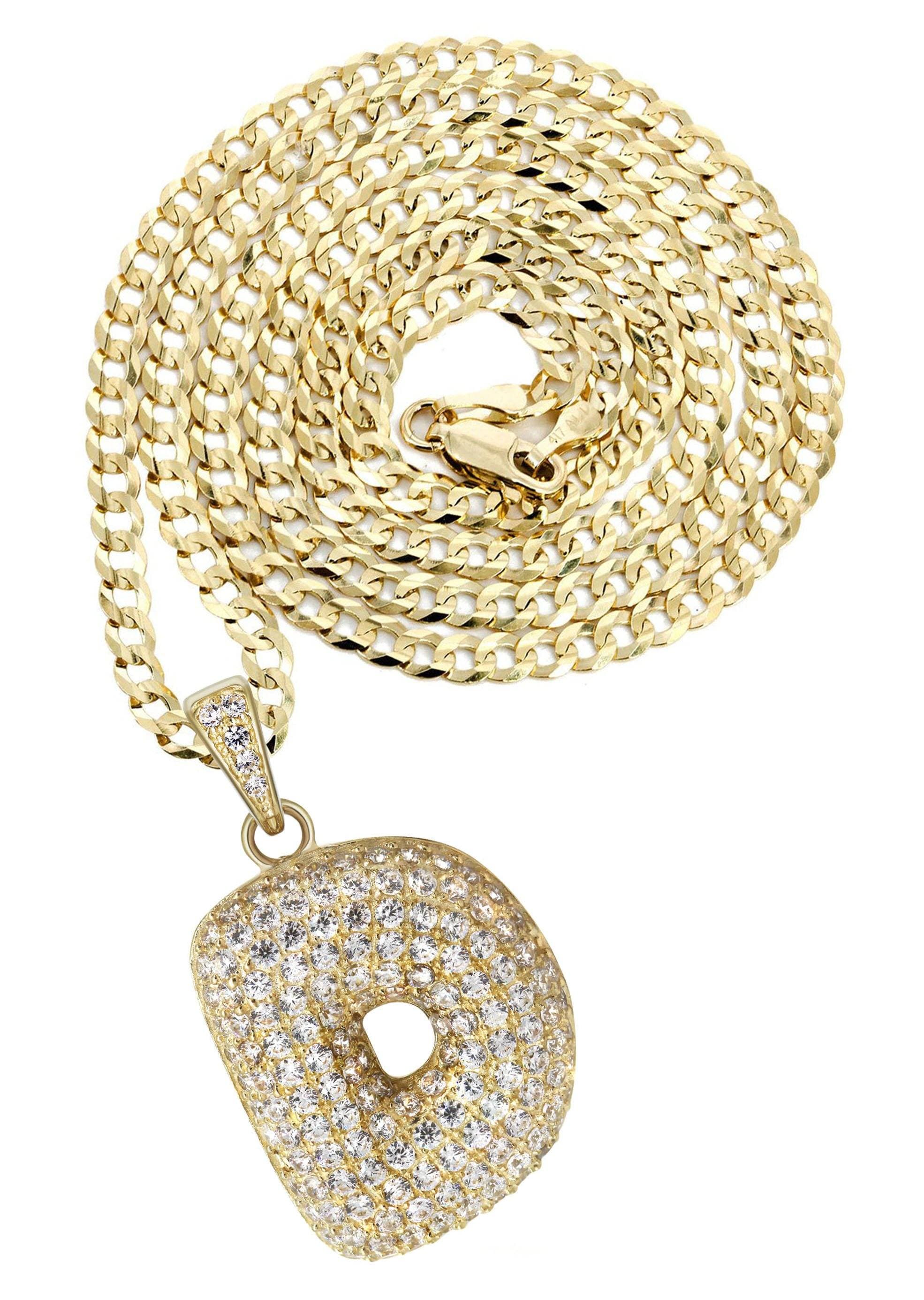 All Initial Bubble Letter "A-Z" Necklace In 14K Gold With CZ - Foto 3