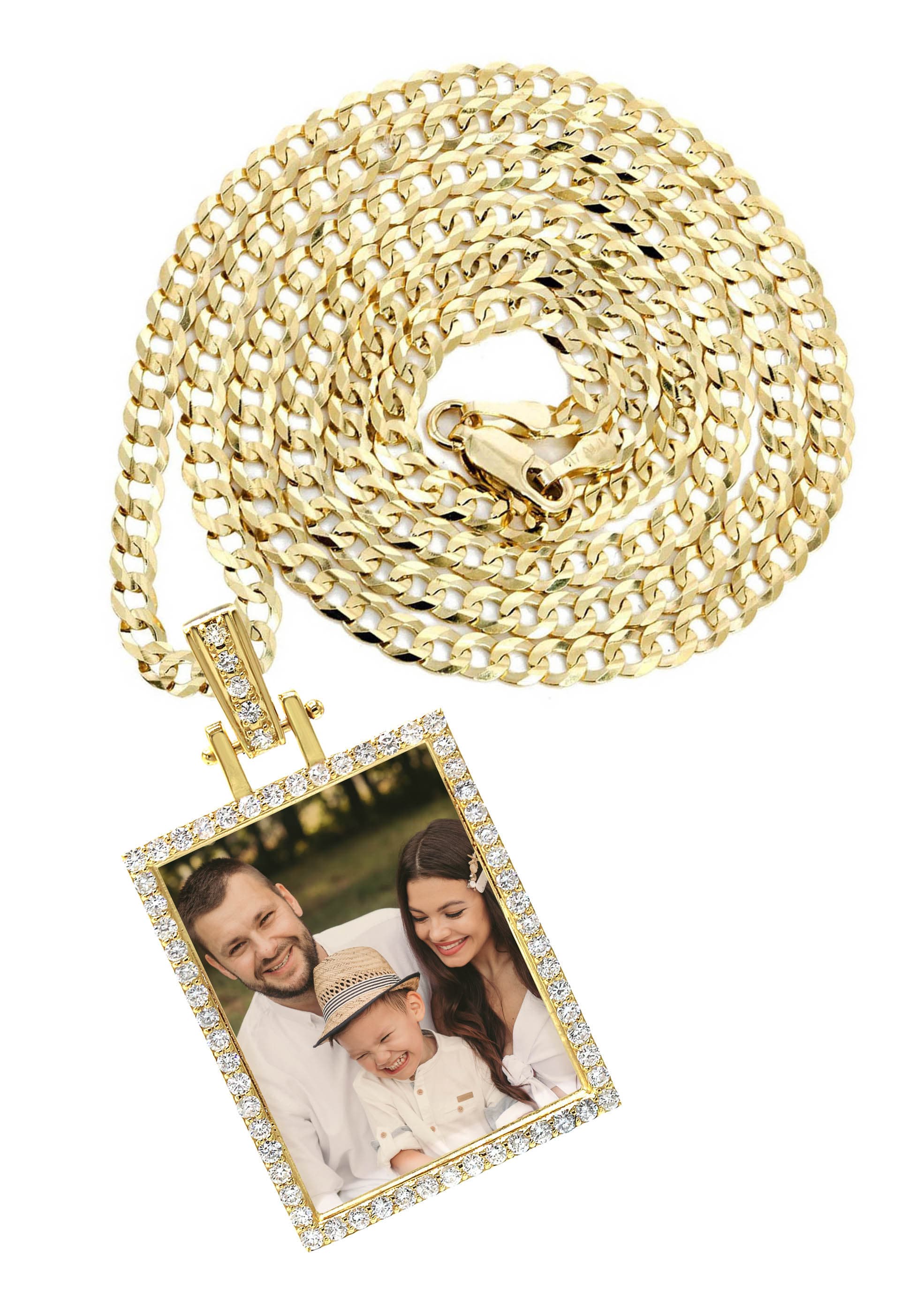 Diamond 10K/14K Yellow Gold Rectangle Picture Pendant Necklace | Appx.
