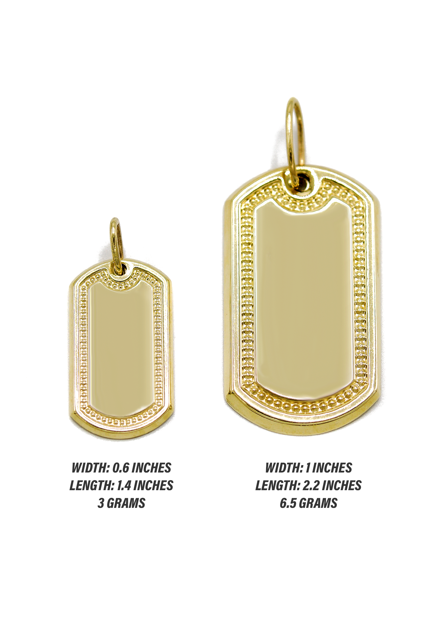 10K Gold Dog Tag Pendant | Customizable Size