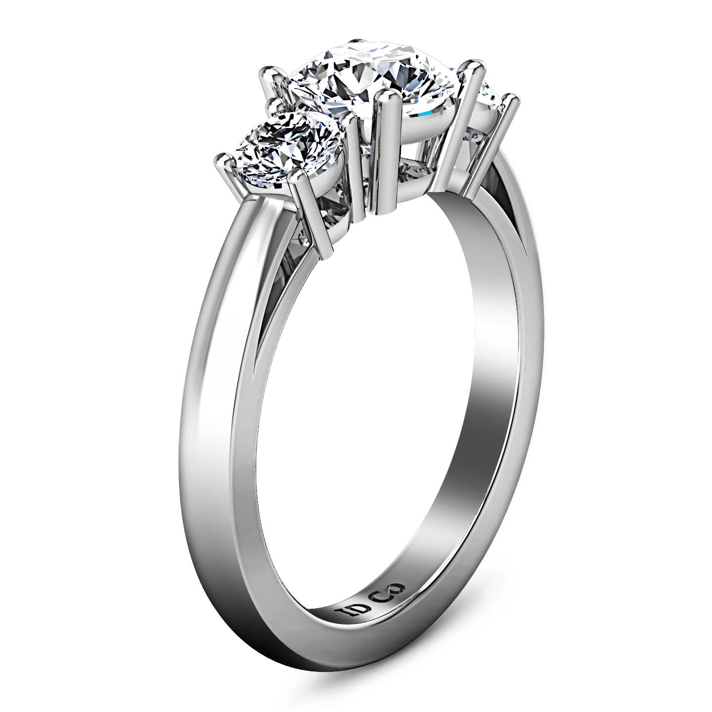Bague De Fiançailles Or Blanc 14 Carats - 3 Diamants Simulés Ronds 2.90 Ct - Taille Ajustable 4 à 12 US