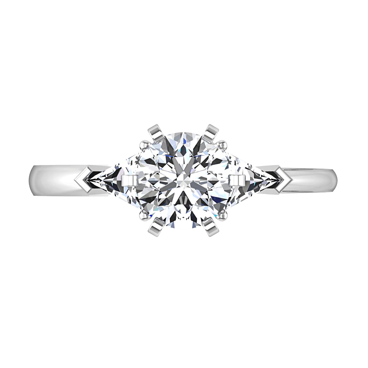 Round Diamond Three Stone Engagement Ring Miranda Trilliant 14K White