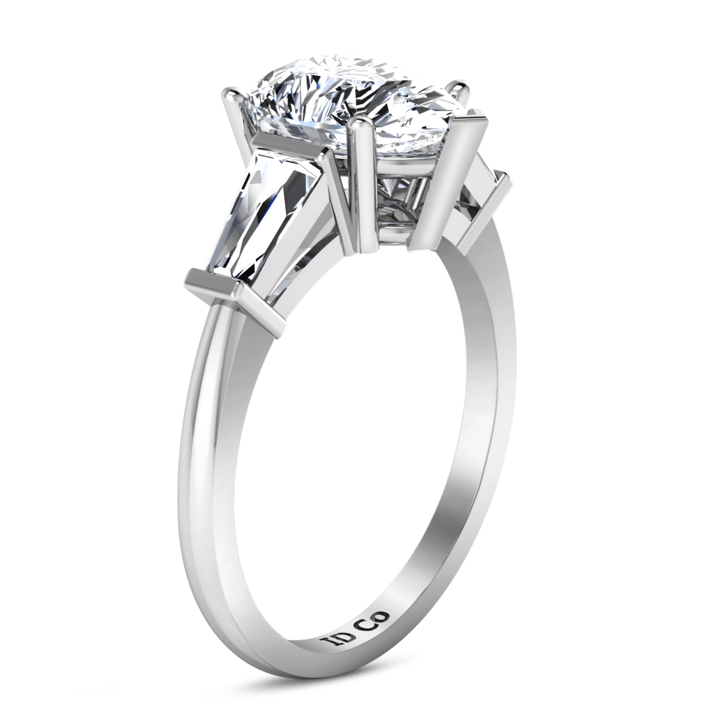 Three Stone Pear Diamond Engagement Ring Tapered Baguette 14K White Gold engagement rings imaginediamonds 
