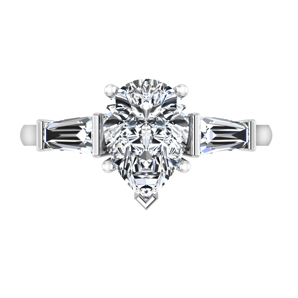 Three Stone Pear Diamond Engagement Ring Tapered Baguette 14K White Gold engagement rings imaginediamonds 