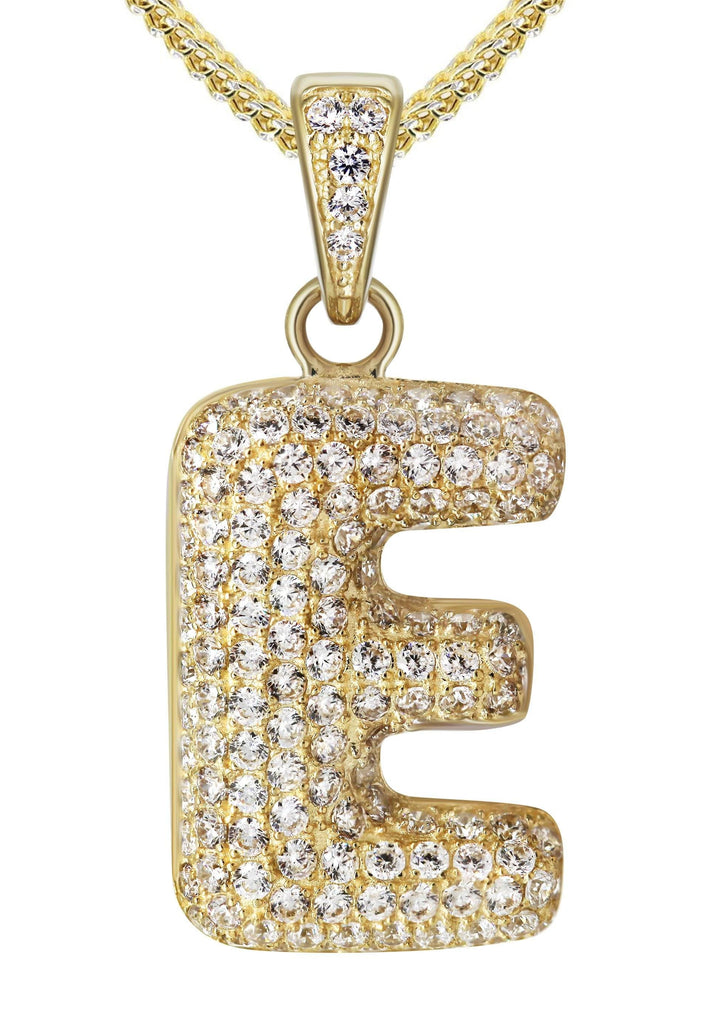 10K Yellow Gold Cuban Chain & Bubble Letter "E" Cz Pendant | Appx. 13.3 Grams chain & pendant FrostNYC 