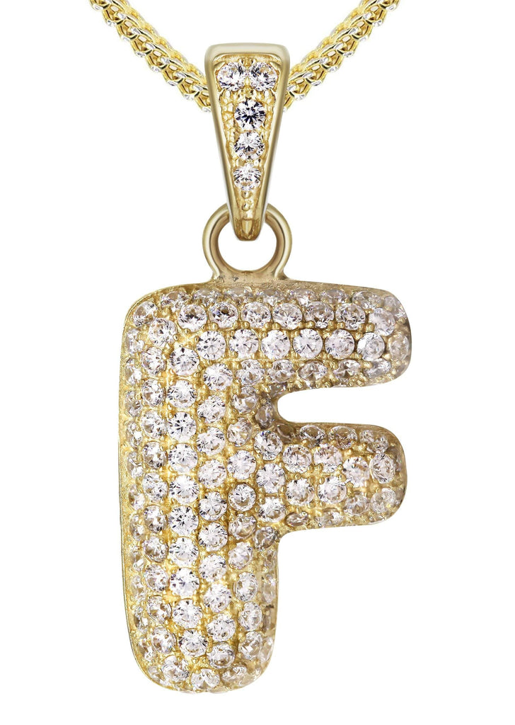 10K Yellow Gold Cuban Chain & Bubble Letter "F" Cz Pendant | Appx. 12.9 Grams chain & pendant FrostNYC 