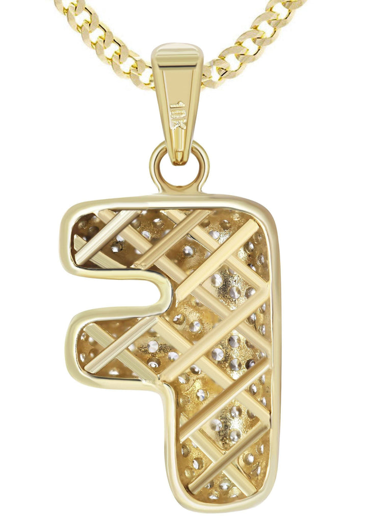 10K Yellow Gold Cuban Chain & Bubble Letter "F" Cz Pendant | Appx. 12.9 Grams chain & pendant FrostNYC 