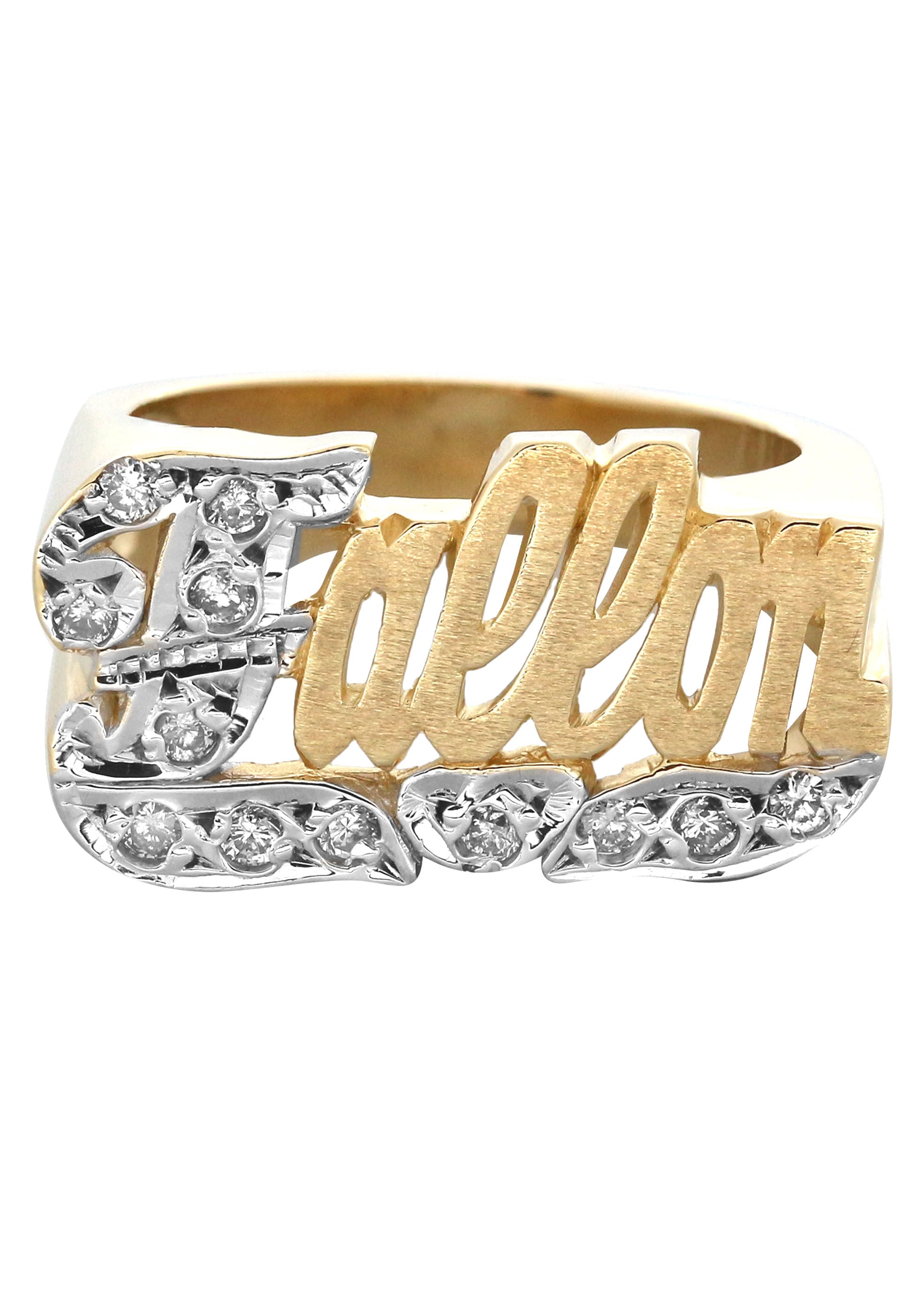 14K Diamond Two Tone Gold Name Ring Grams