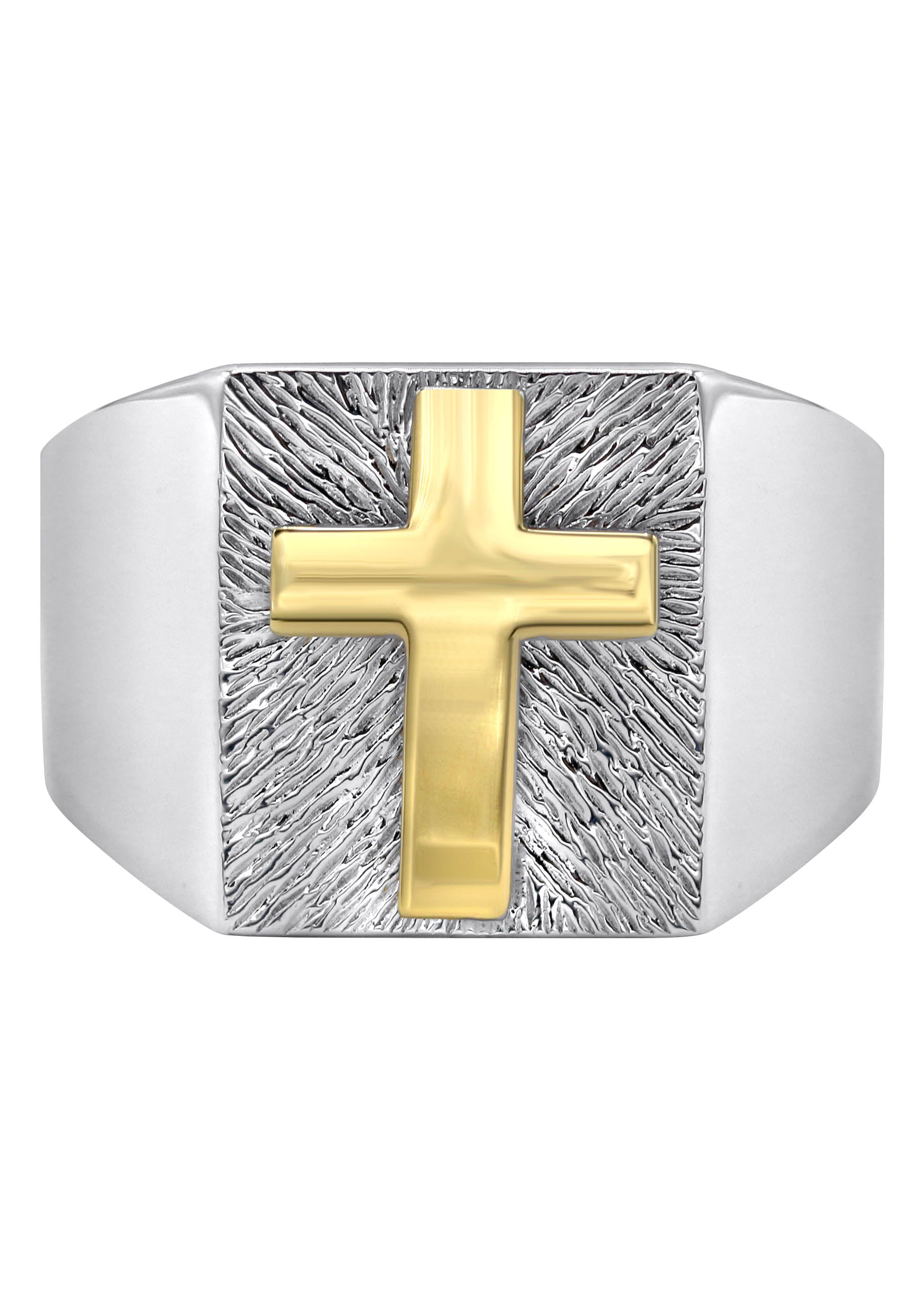 Mens Silver Gold Cross Pinky Ring | Appx 6.8 Grams