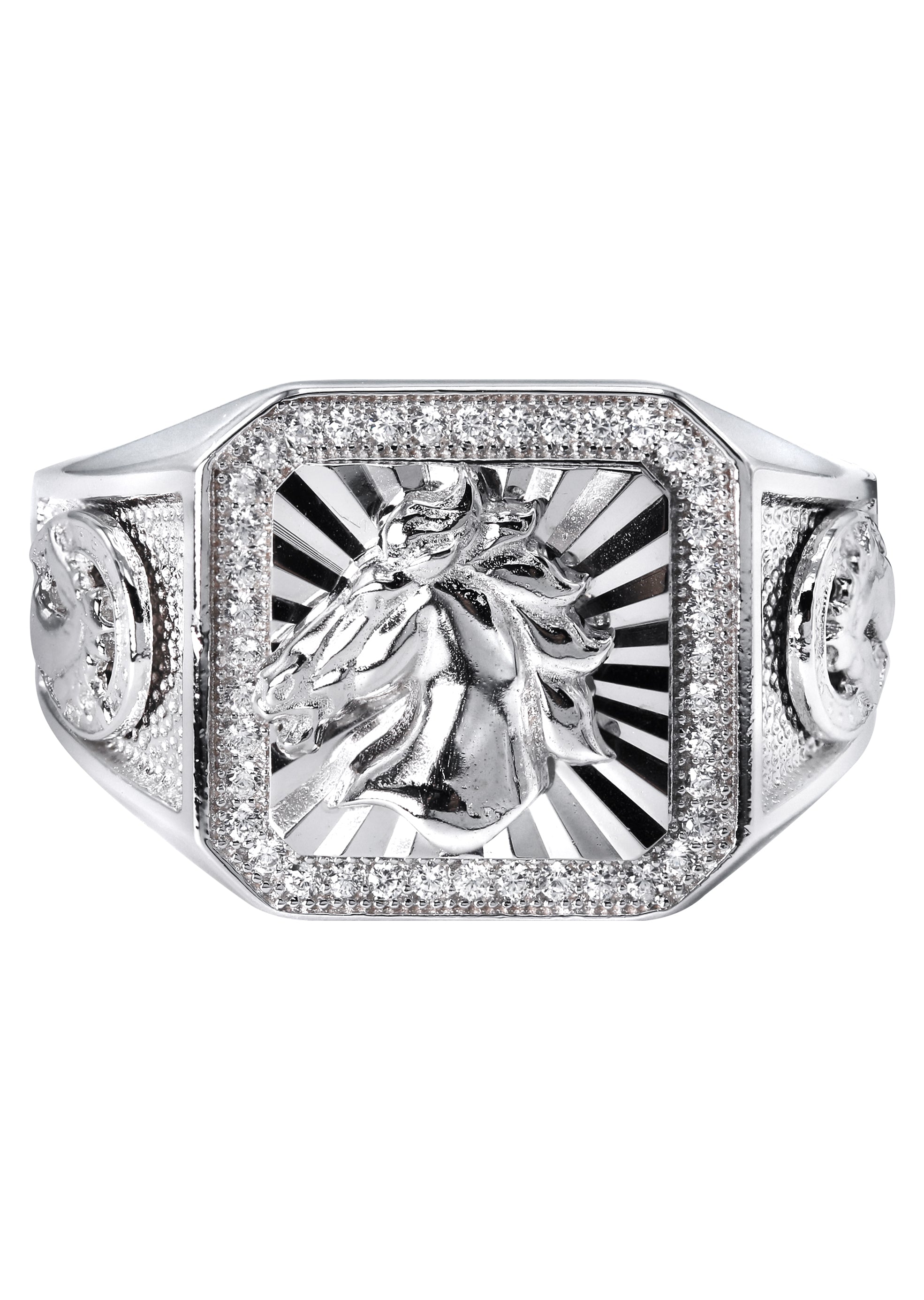 Mens Silver Horse Emblem Ring | Appx 8.3 Grams