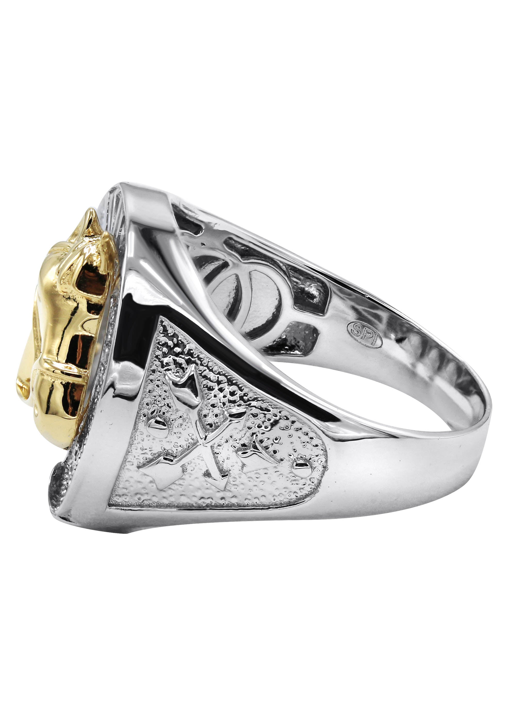 Bague Homme Argent 925 Massif - Motif Plume Et Fer à Cheval Doré - Neuf Avec Étiquettes