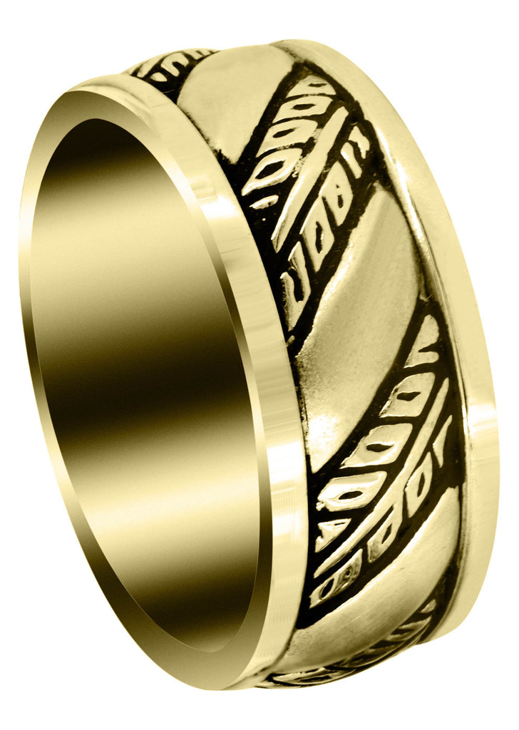 Yellow Gold Fancy Carved Hand Engraved Diamond Mens Wedding Band | Satin Finish (Devin) Yellow Wedding Band FROST NYC 