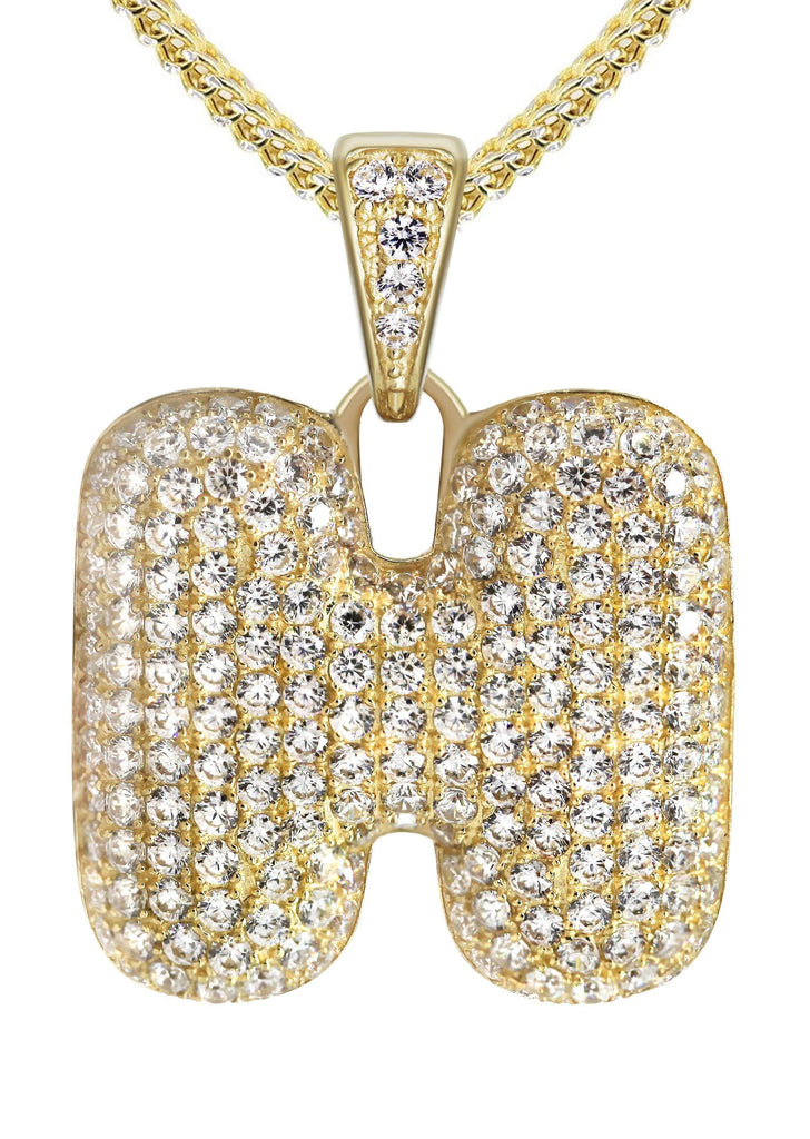 10K Yellow Gold Cuban Chain & Bubble Letter "H" Cz Pendant | Appx. 14.5 Grams chain & pendant FrostNYC 