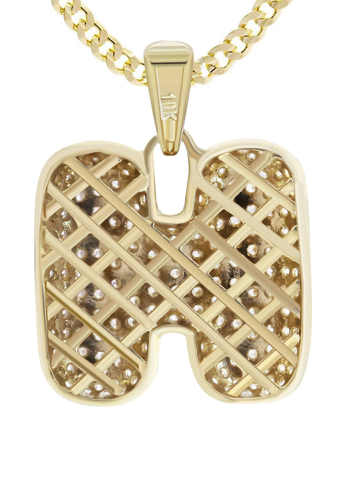 10K Yellow Gold Cuban Chain & Bubble Letter "H" Cz Pendant | Appx. 14.5 Grams chain & pendant FrostNYC 