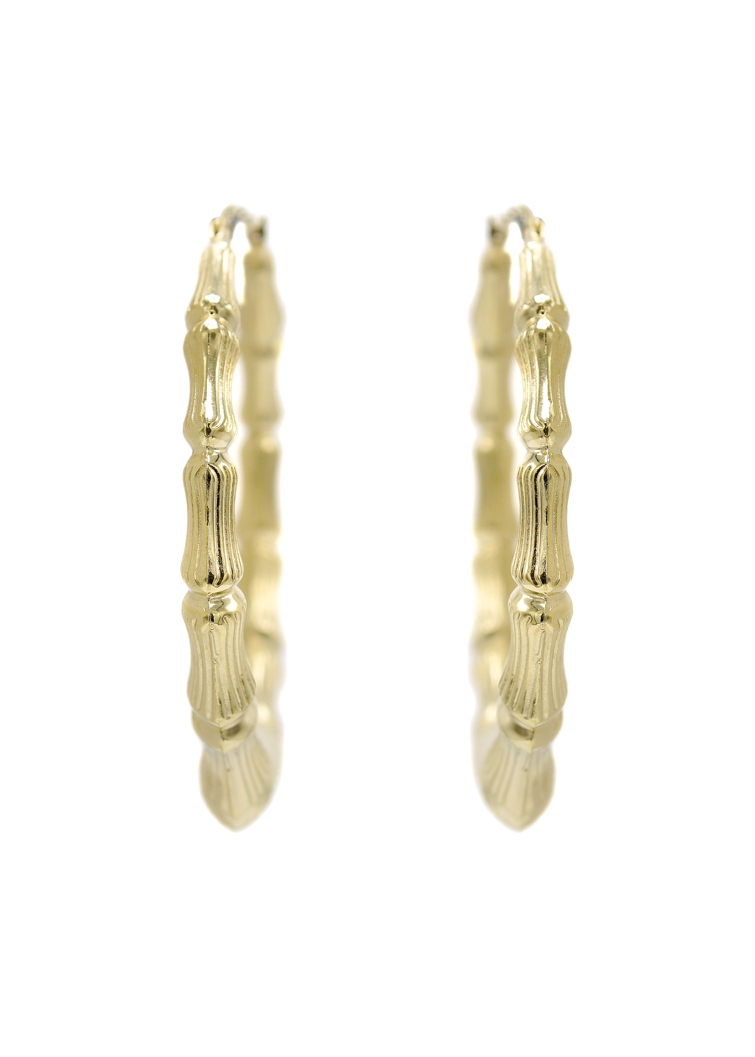 10K Womens Bamboo Gold Hoop Earrings Customizable Size