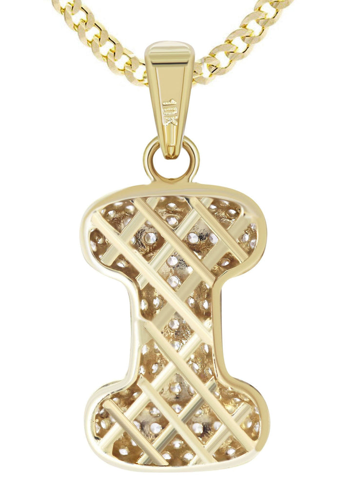 10K Yellow Gold Cuban Chain & Bubble Letter "I" Cz Pendant | Appx. 12.6 Grams chain & pendant FrostNYC 