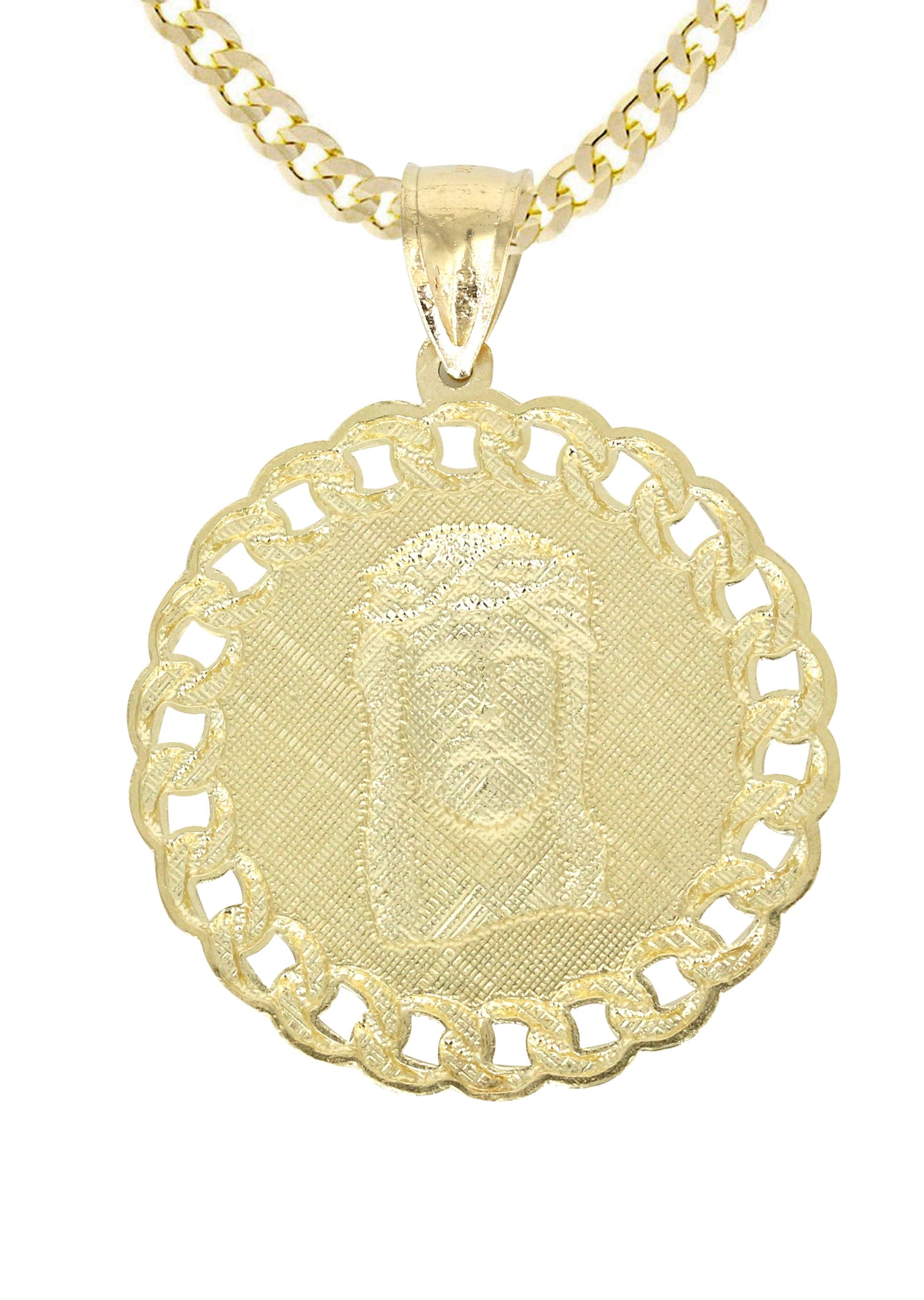 10k Yellow Gold Jesus The Good Shepherd Pendant - Cuban Link Round Medal, 1.34 Inches, Fits Up To 3.5mm Chain - View #6