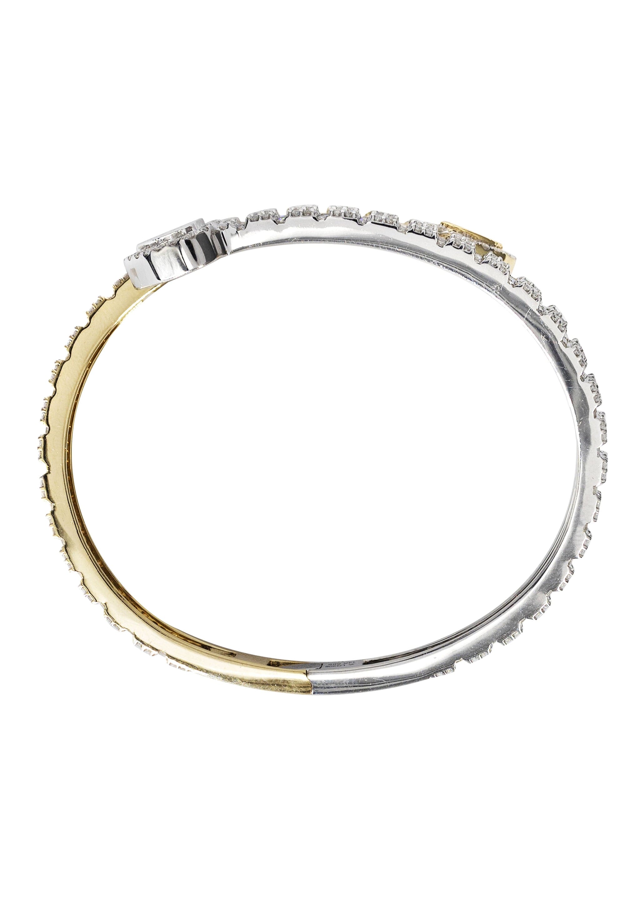 14K Two Tone Diamond Baguette Heart Bangle | 36.05 Grams