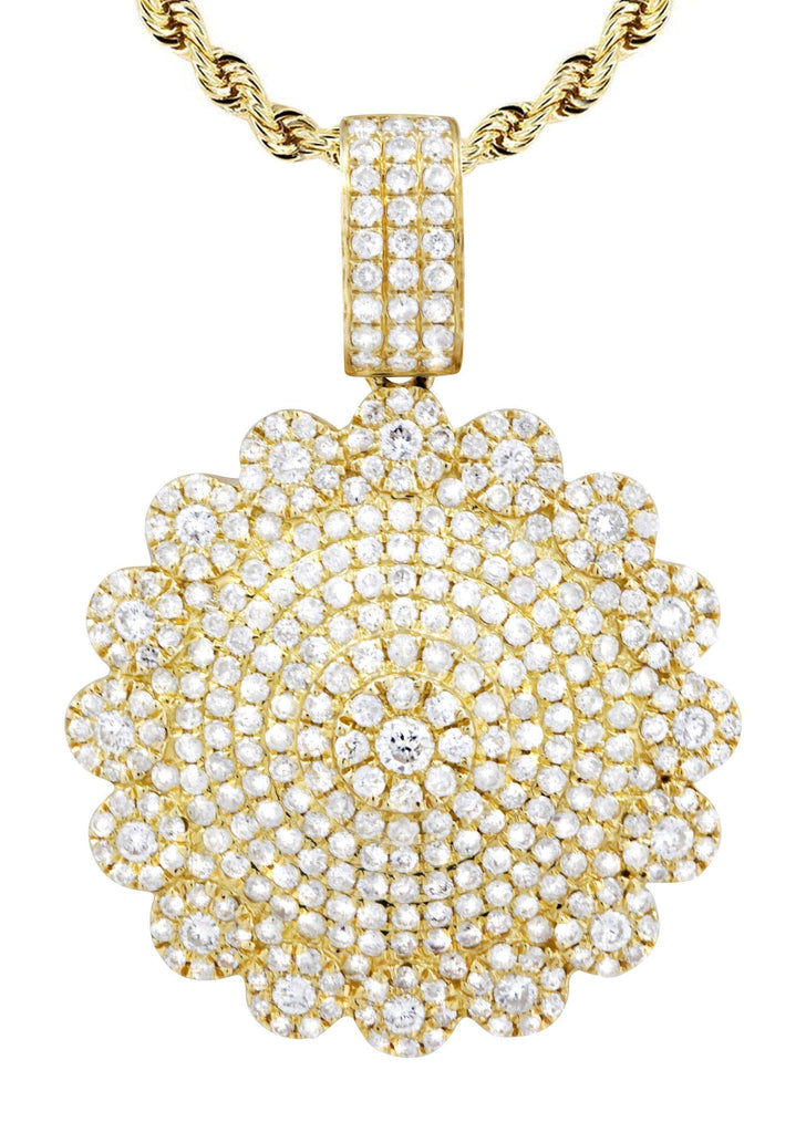 10K Yellow Gold Round Pendant & Rope Chain | 1.94 Carats diamond combo FrostNYC 
