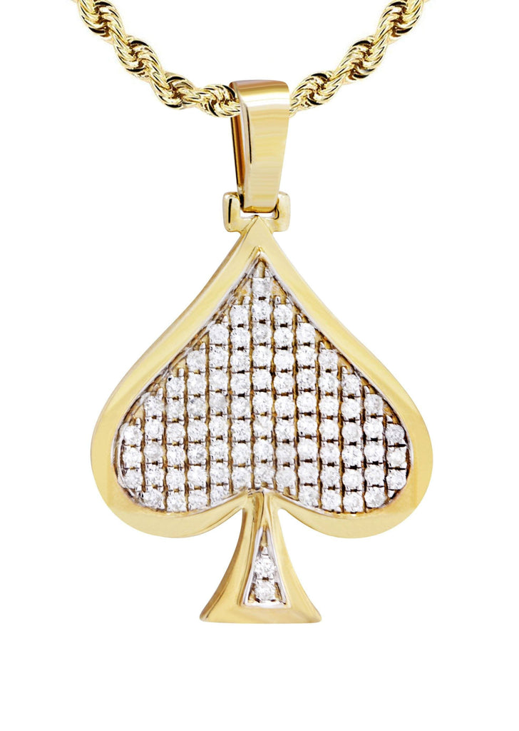 10K Yellow Gold Spades Pendant & Rope Chain | 1.46 Carats diamond combo FrostNYC 